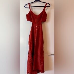 FARM Rio terracotta midi linen dress